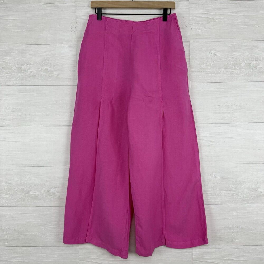 Young Fabulous & Broke Split Wide Leg Pants M Pull On Pink Linen Blend Gypsy